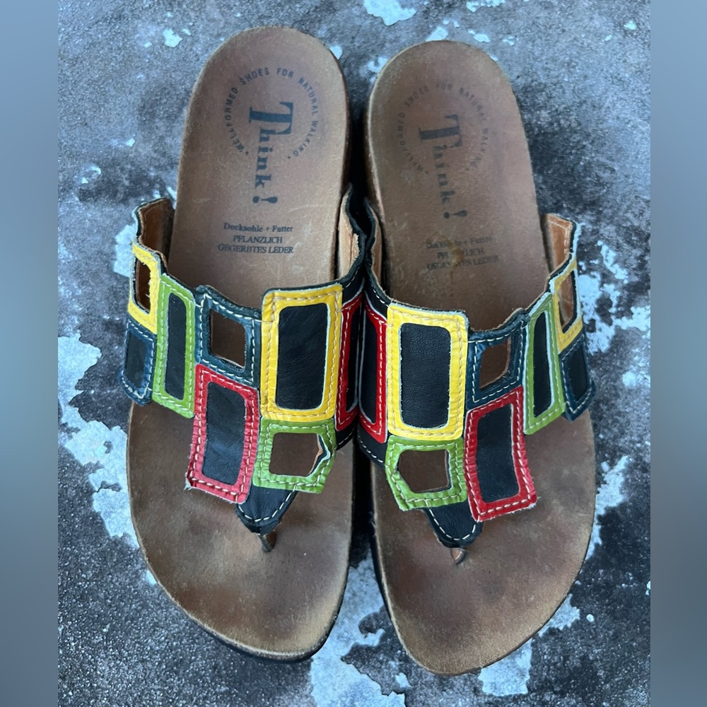 THINK! for Natural Walking JULIA Windows Multicolor Women Thong Sandals Sz37 US6